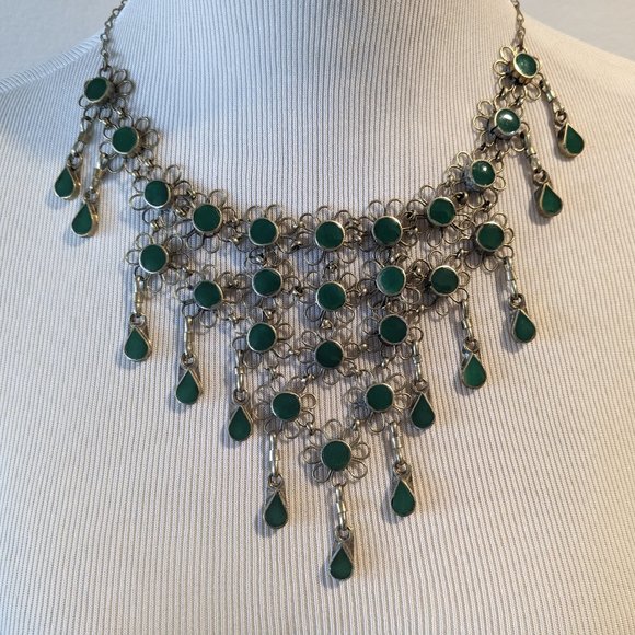 Vintage Malachite Daisy Necklace - Picture 4 of 5